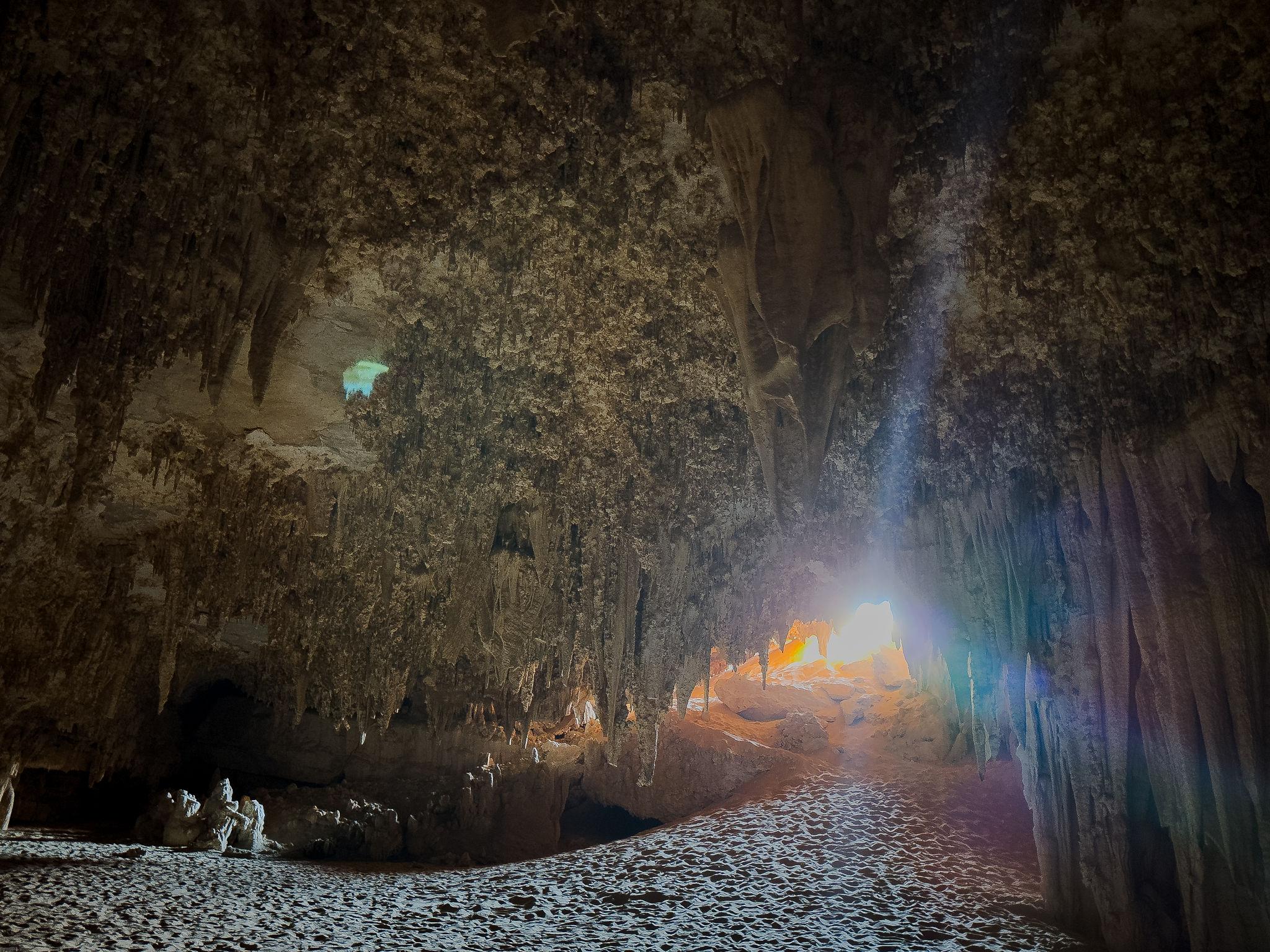Sunlight streaming into a stalactite cavern near Bahariya Oasis in Egypt