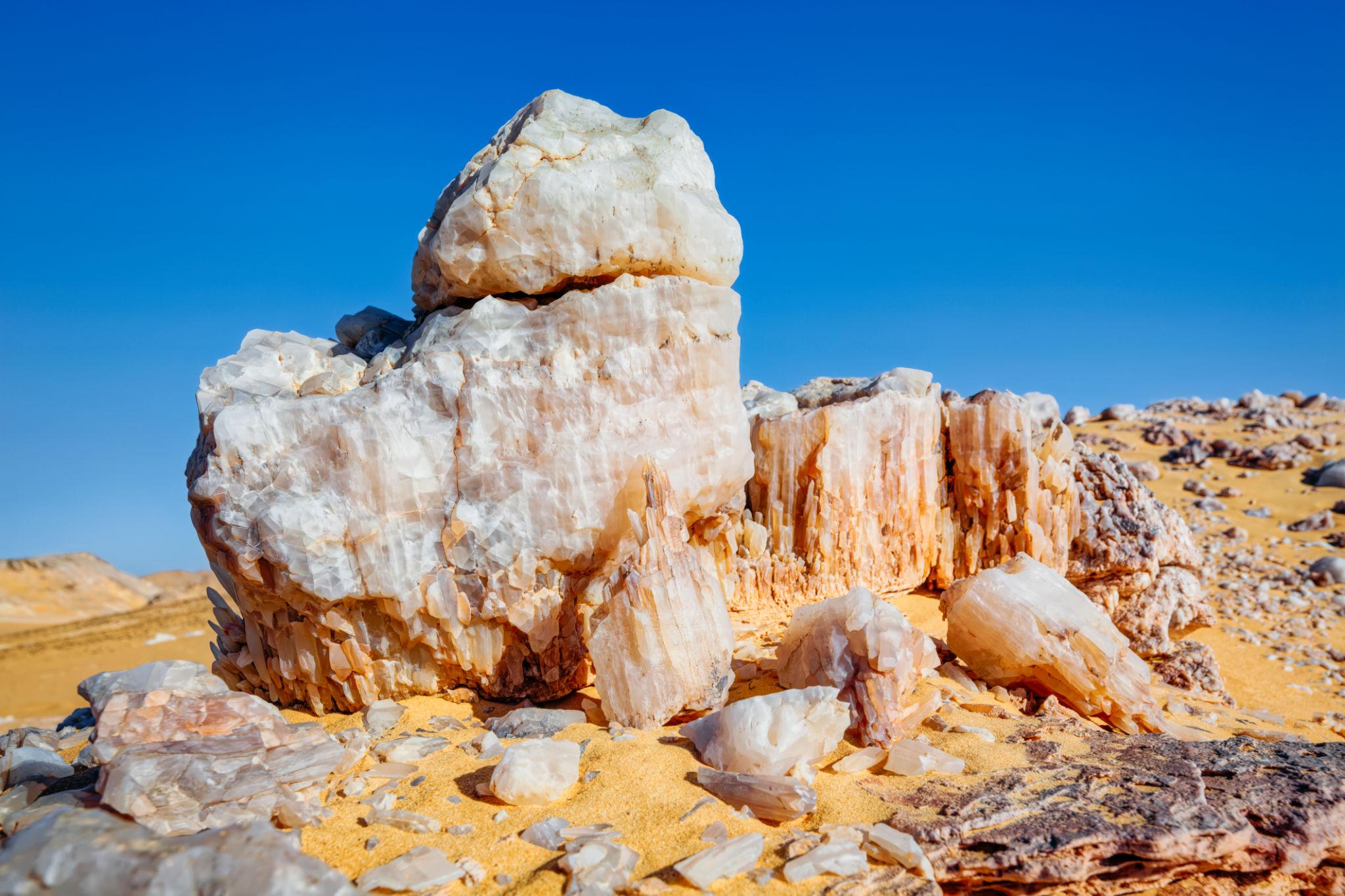 Quartz crystal boulder at Crystal Mountain in the Bahariya White Desert
