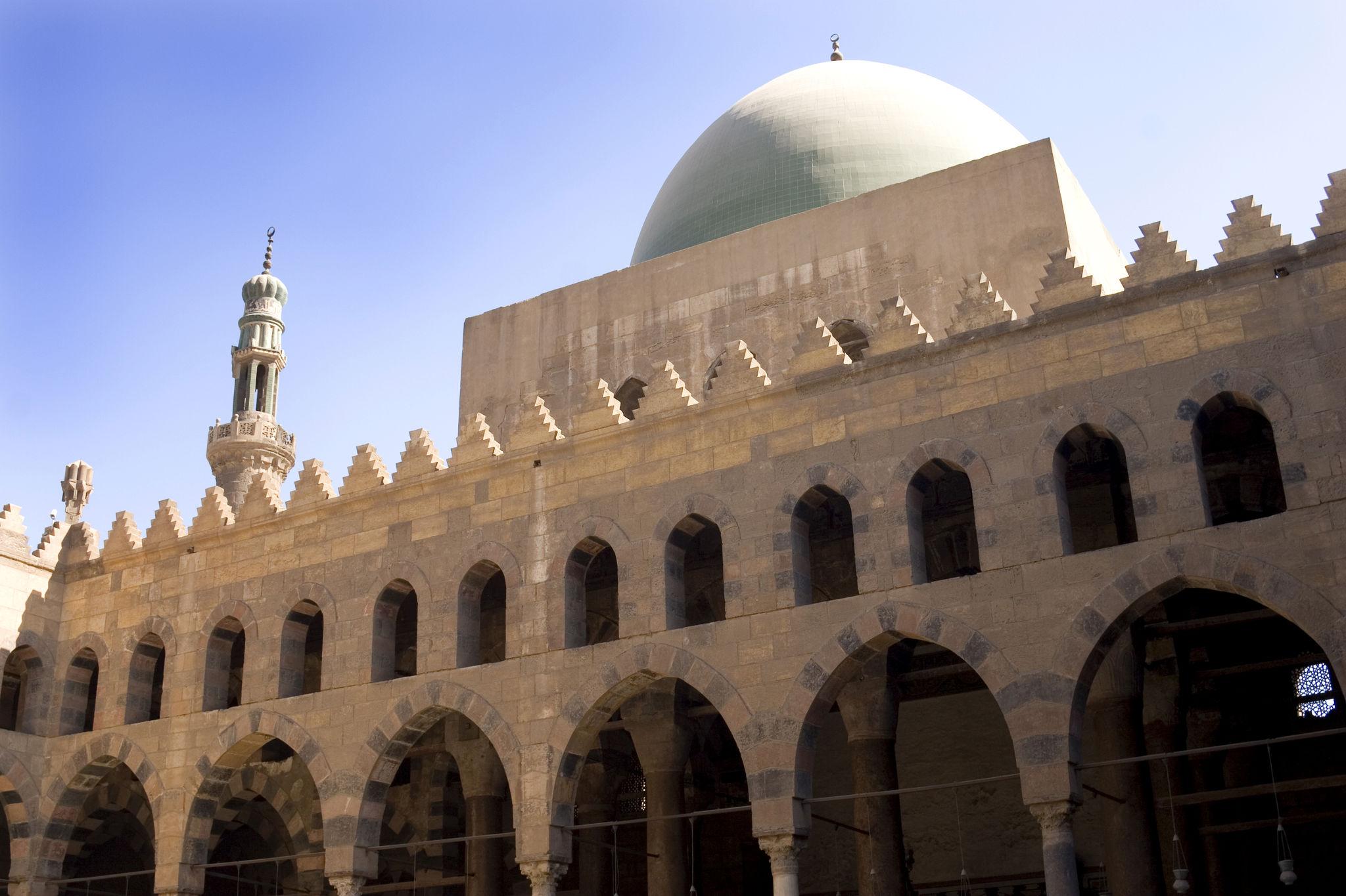 Green dome and minaret of the Al-Nasir Muhammad Mosque at the Citadel of Saladin