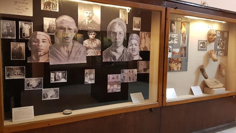 Historical photo exhibit inside the National Military Museum at the Citadel of Saladin in Cairo