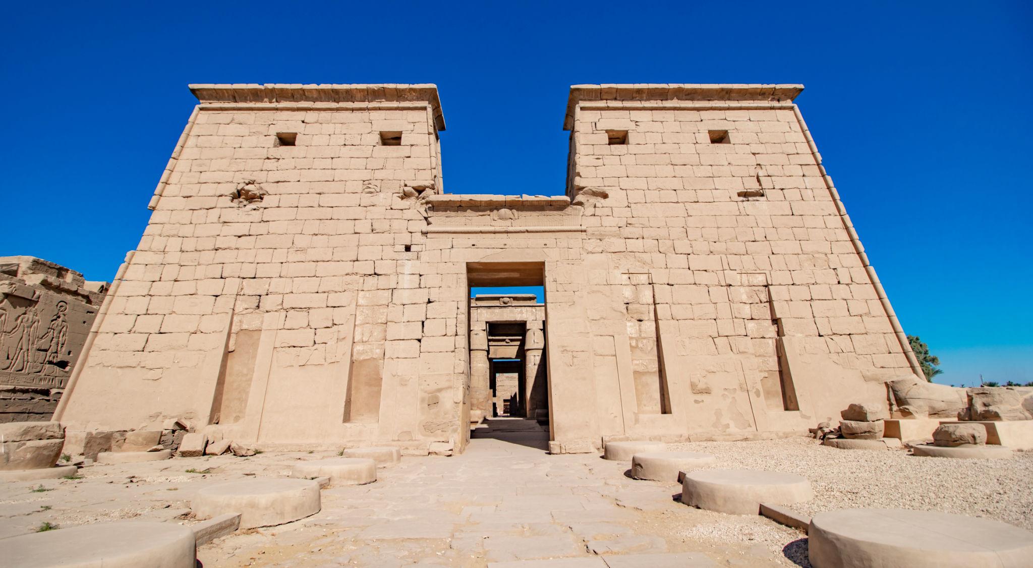 Stone pylon gateway of the Temple of Khonsu within the Karnak complex