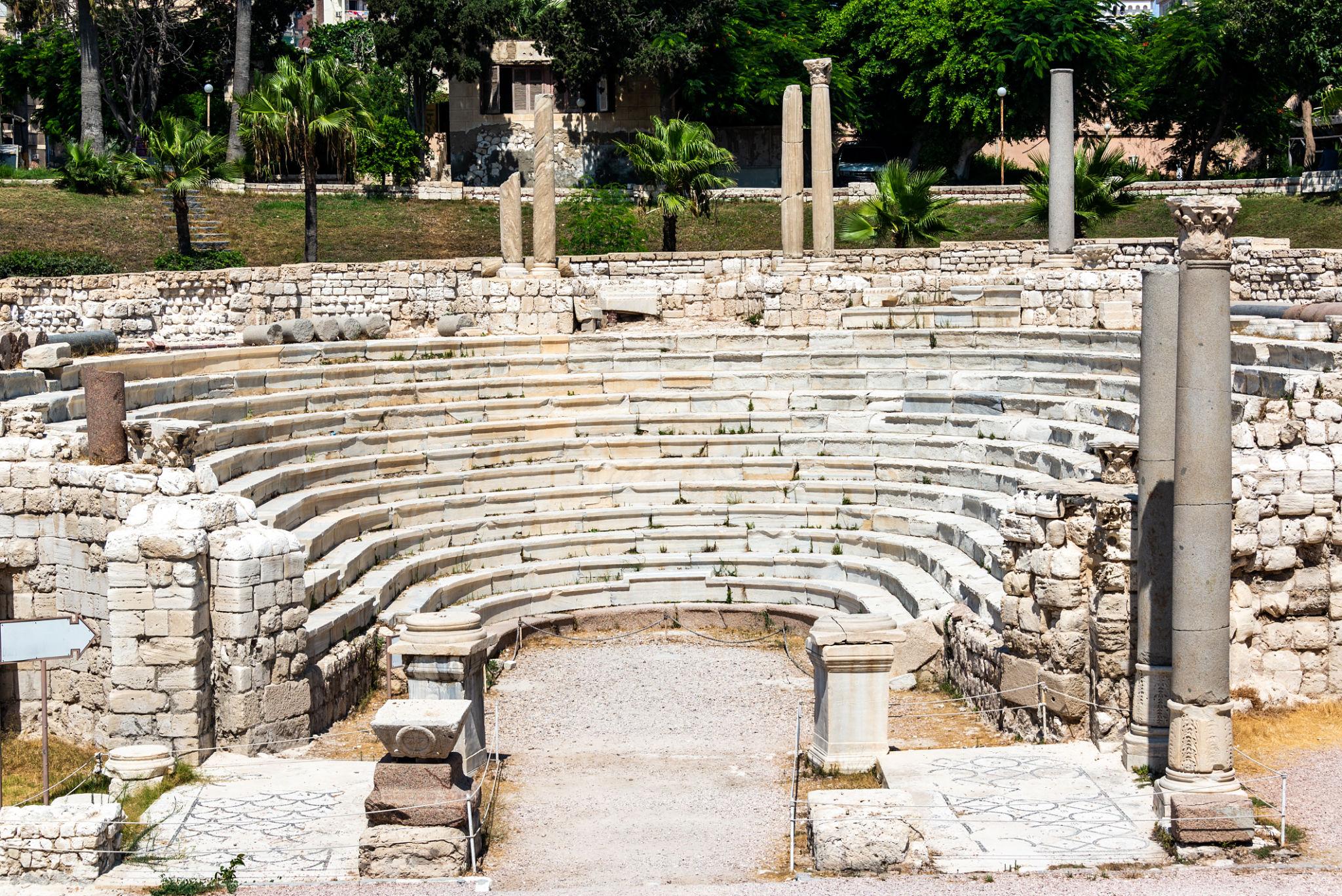 Semicircular tiered marble seating of the Roman amphitheatre at Kom el-Dikka, Alexandria