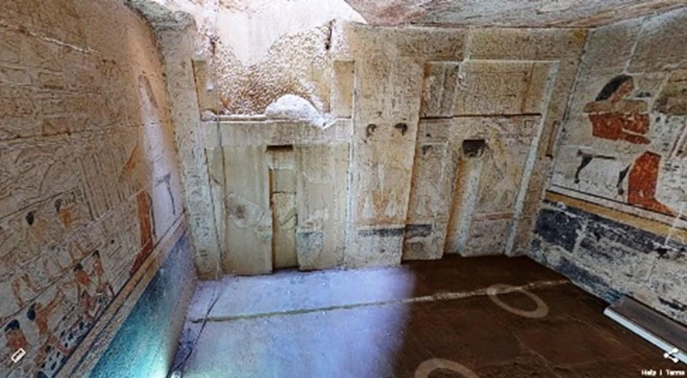 Painted tomb chamber near the Serapeum with hieroglyphic reliefs and false doors